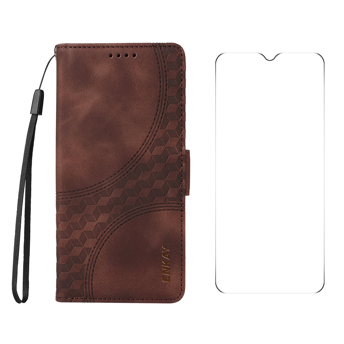 For Samsung Galaxy A16 5G / A16 4G ENKAY Starry Sky Pattern PU Leather Case Wallet Shockproof Phone Cover with Screen Film - Brown For Samsung Galaxy A16 5G / A16 4G ENKAY Starry Sky Pattern PU Leather Case Wallet Shockproof Phone Cover with Screen Film - Brown
